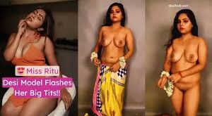 Desi Model Miss Ritu Flashes Her Big Tits in Saree